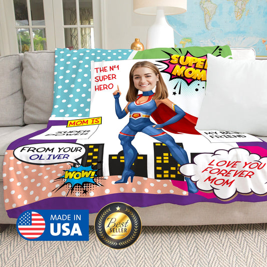 Super Mom Custom Face Blankets, Mothers Day Gift - Custamazegifts.com