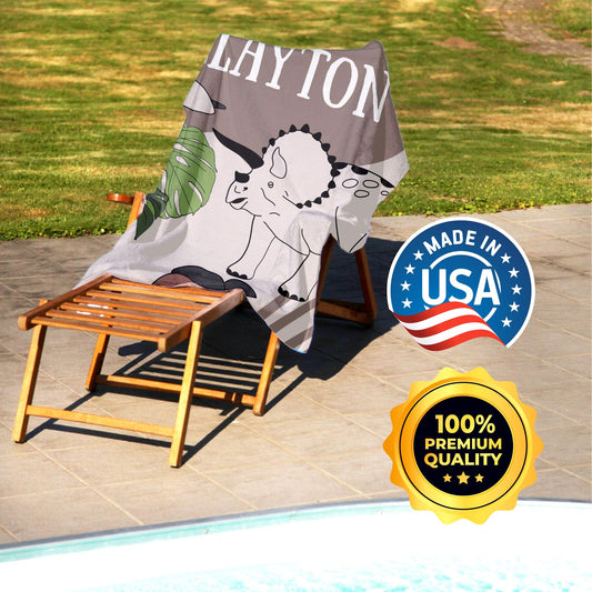 Dinosaur Kids Custom Name Beach Towel, Dinosaur Gifts for Boys T150 - Custamazegifts.com