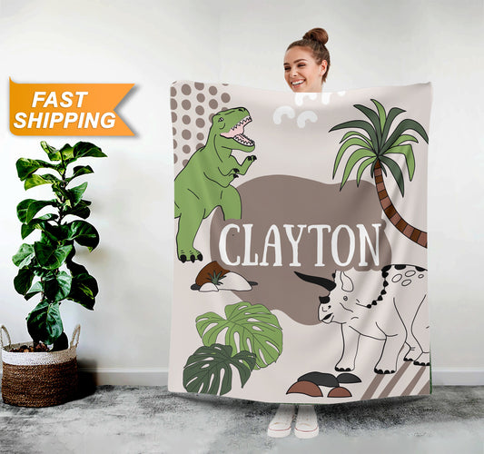 Kids Dinosaurs Name Blanket, Personalized Blanket with Name - Custamazegifts.com