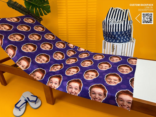 Custom Beach Towel, Personalized Pool Towel with Photo - Funny Face Bath Towel - Custamazegifts.com