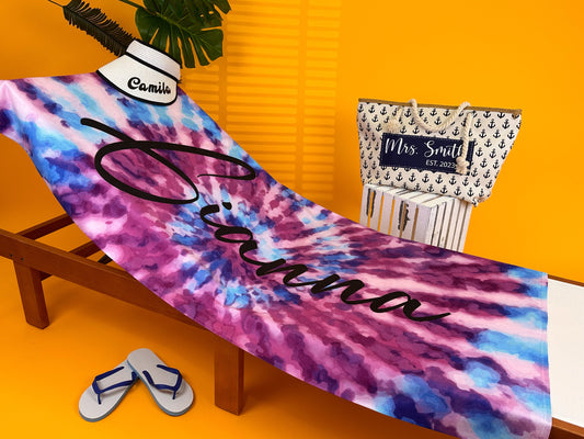 Custom Beach Towel, Tie Dye Personalized Beach Towel with Your Name - Custamazegifts.com