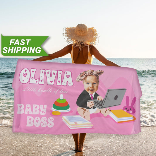 Baby Boss Kids Beach Towel, Fun Custom Photo Gifts for Boys Girls T155 - Custamazegifts.com
