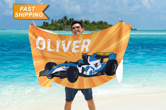 Car Racing Beach Towel, Personalized Car Racing Gifts for Boys Men T165 - Custamazegifts.com