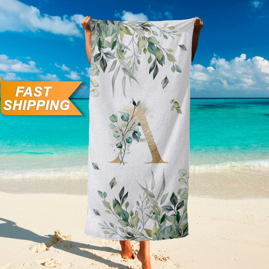 Floral Print Monogrammed Beach Towel, Personalized Gifts with Initials for Her T62 - Custamazegifts.com