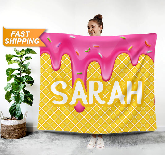 Ice Cream Blanket, Summer Print Custom Blanket - Custamazegifts.com