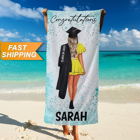 Graduate Girl Beach Towel - Custom Graduation Gift for Her, Congratulations Gifts T163 - Custamazegifts.com