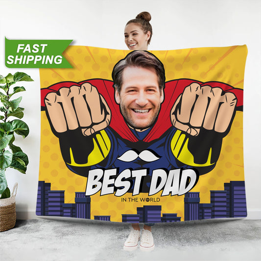 Best Dad in the World Blanket, Personalized Photo Gift for Dad - Custamazegifts.com