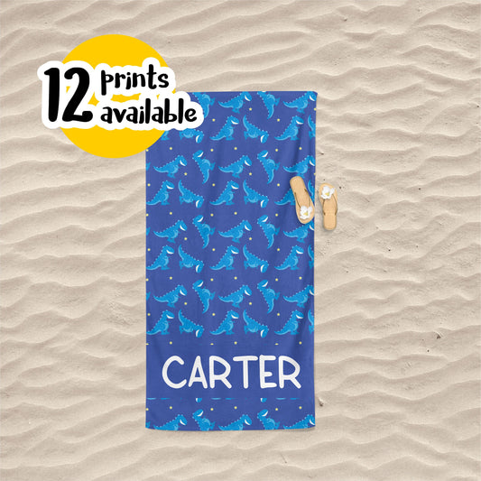 Personalized Kids Beach Towel, Dinosaur Unicorn Print Towels with Name T20#4 - Custamazegifts.com
