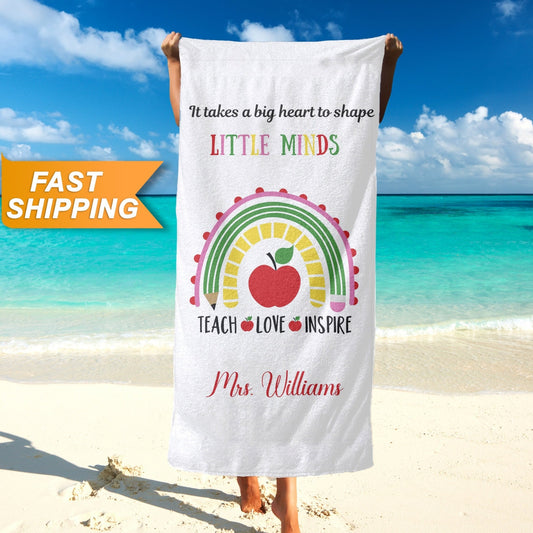 Teach Love Inspire Beach Towel, Teacher Appreciation Custom Gifts T170 - Custamazegifts.com