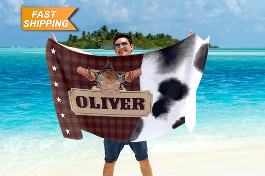 Western Custom Beach Towel, Cowboy Personalized Towel with Your Name - Custamazegifts.com