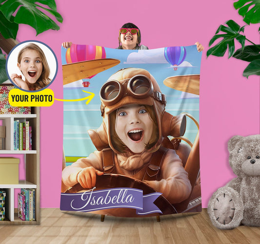 Airplane Pilot Blanket, Personalized Aviator Gift for Kids - Custamazegifts.com