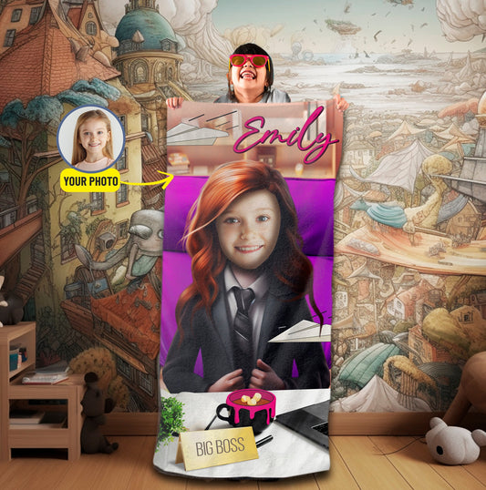 Big Boss Towel, Kids Photo Personalized Beach Towel - Custamazegifts.com