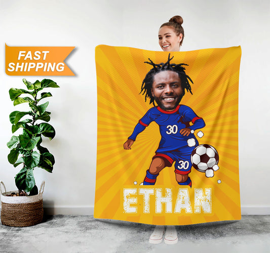 Football Personalized Photo Blanket with Your Face, Football Teams Gift - Custamazegifts.com