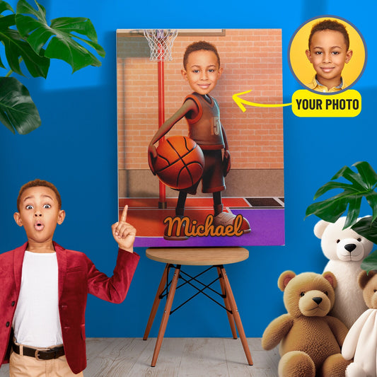 Boys Basketball Photo Canvas Custom Gift - Custamazegifts.com