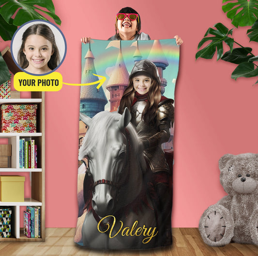 Knight Girl Beach Towel, Personalized Kids Swimming Towel - Custamazegifts.com