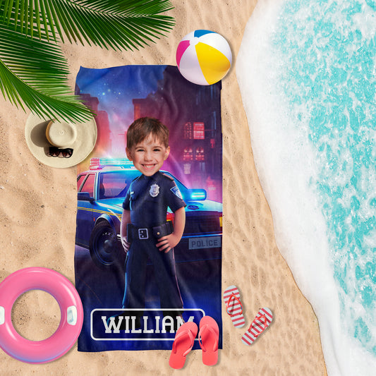 Policeman Boy Custom Towel Personalized Photo Face Gifts - Custamazegifts.com
