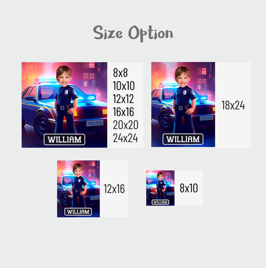 Custom Boys Police Photo Canvas, Personalized Kids Gift - Custamazegifts.com