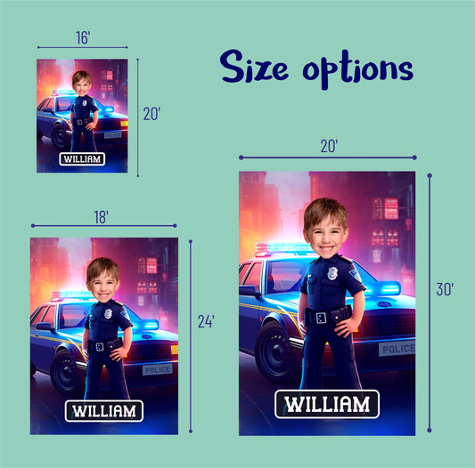 Police Photo Boy Personalized Officer Kids Portrait Poster Print - Custamazegifts.com