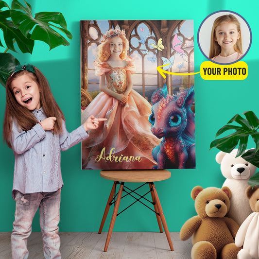 Teen Girl Princess and Dragon Canvas Print, Fairytale Birthday Gift for Her - Custamazegifts.com