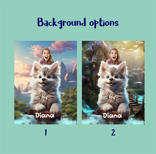 Girl and her Wolf Poster Art for Kids, Animal Lover Gift - Custamazegifts.com