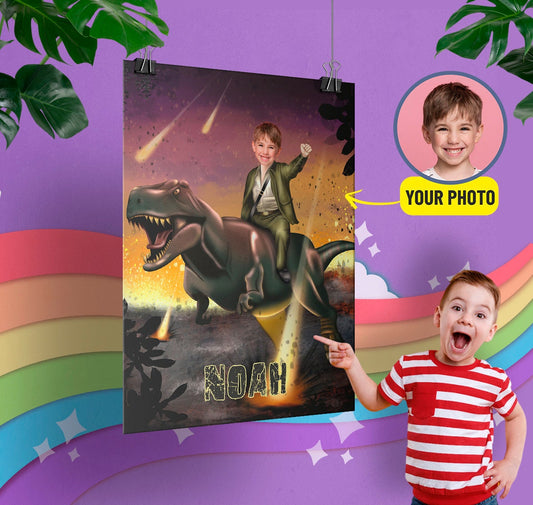 Boys Dinosaur T Rex Photo Face Portrait Poster - Custamazegifts.com
