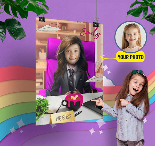 Lady Boss Poster, Personalized Girl in a Suit Portrait Gift for Her - Custamazegifts.com