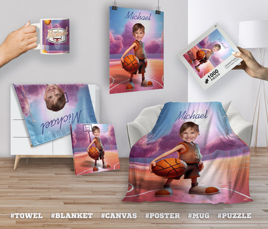 Basketball Personalized Photo Pool Towel, Custom Face Gift - Custamazegifts.com