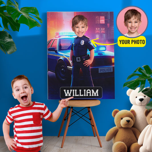 Custom Boys Police Photo Canvas, Personalized Kids Gift - Custamazegifts.com
