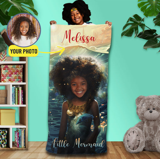 Little Mermaid Beach Towel Custom Photo Gift - Custamazegifts.com