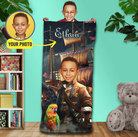 Pirate Captain Photo Towel, Kids Pirate Pool Party Favor for Boys - Custamazegifts.com