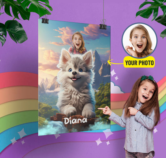 Girl and her Wolf Poster Art for Kids, Animal Lover Gift - Custamazegifts.com