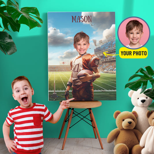 Football Player Custom Photo Canvas for Boy, Football Team Gifts - Custamazegifts.com