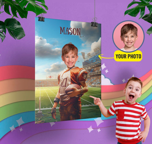 Football Portrait from Photo, Personalized Poster for Football Player Sports Fan - Custamazegifts.com