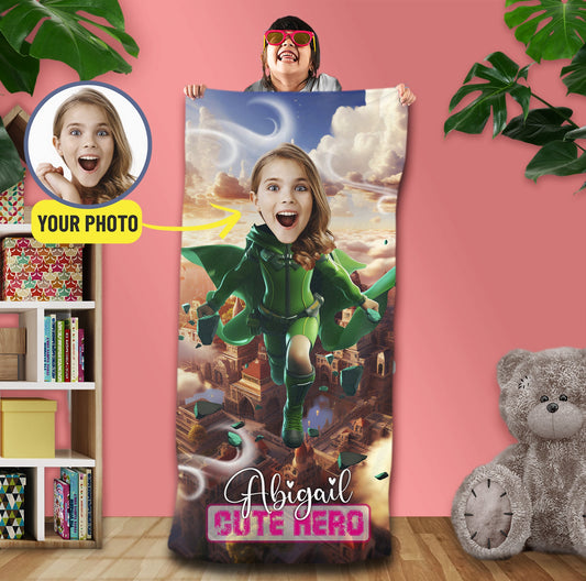 Superhero Photo Face Beach Towel, Girls Pool Party Favors - Custamazegifts.com
