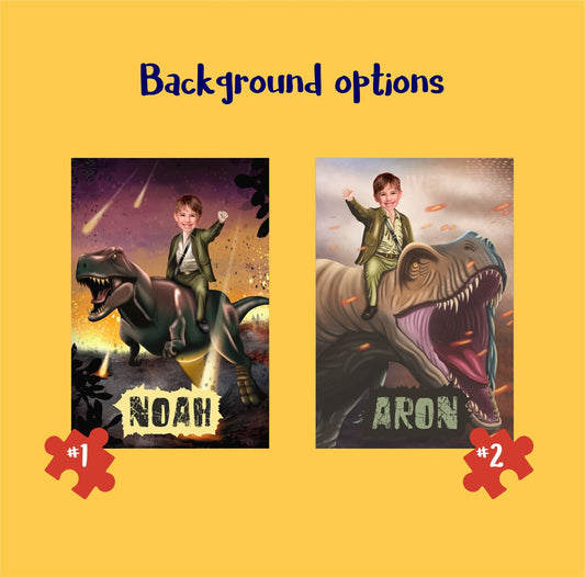 Child Riding a T Rex Photo Puzzles for Boys, Dinosaur Loving Kid Gift - Custamazegifts.com