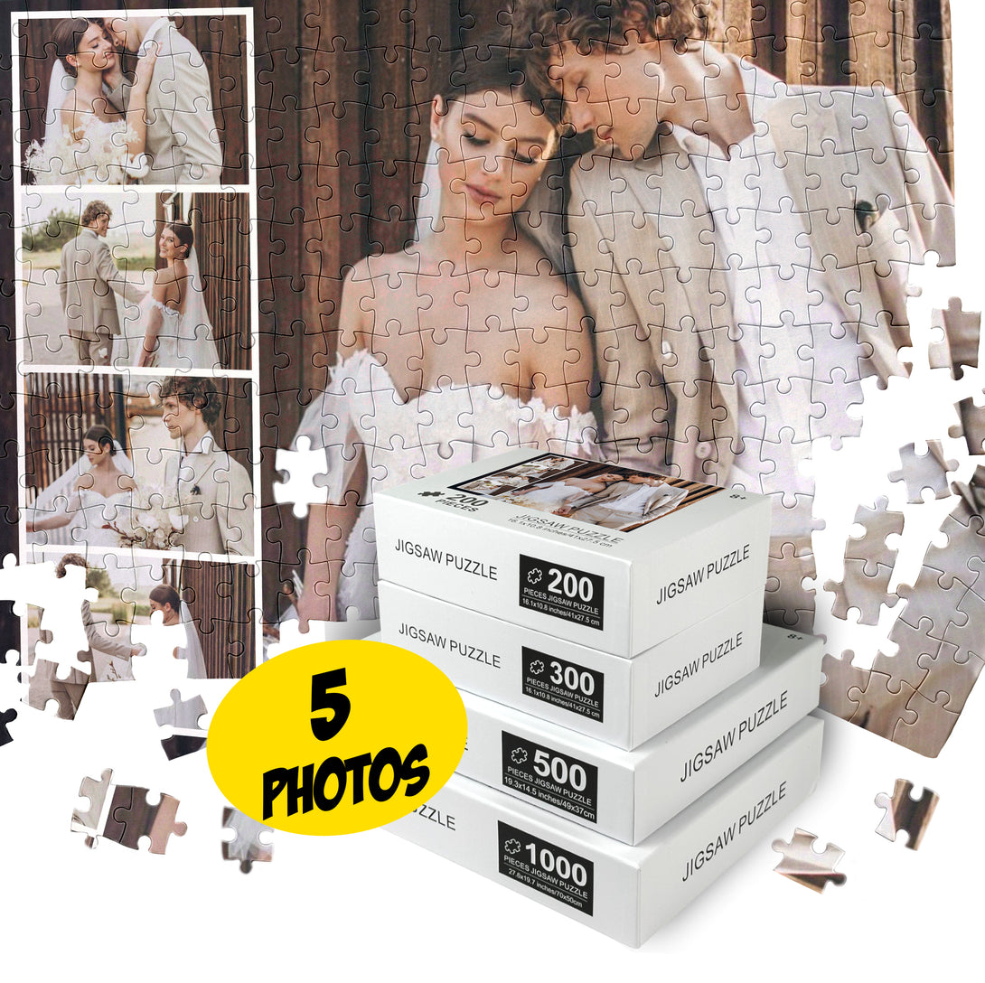 Personalized 5 Photo Collage Puzzle, Custom Jigsaw with Your Pictures - Custamazegifts.com 