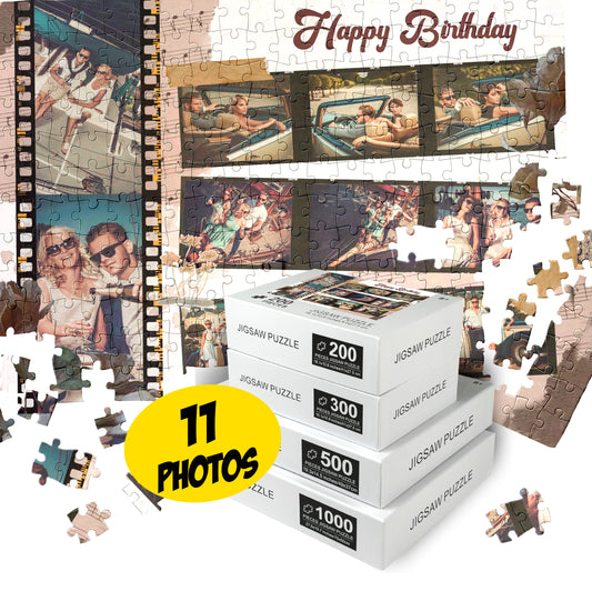 Unique Birthday Gift Puzzle Collage Cinema Filmstrip of 12 Photos