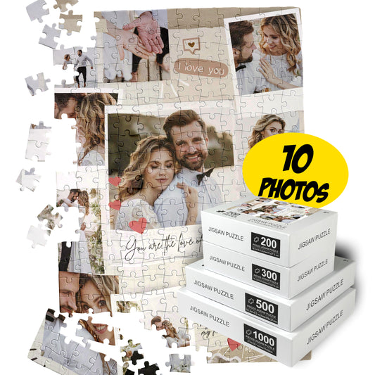 Photo Collage Puzzle 200, 300, 500, 1000 Piece, Custom Gift for Husband Wife