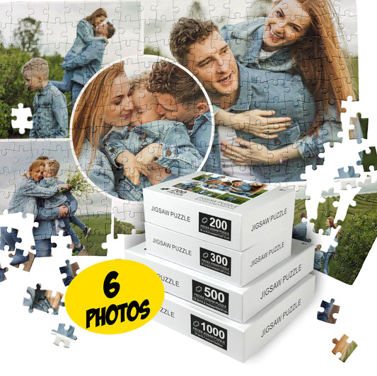 Upload 6 Photos Collage Puzzle, Personalized Gift for Wedding Anniversary Birthday - Custamazegifts.com 