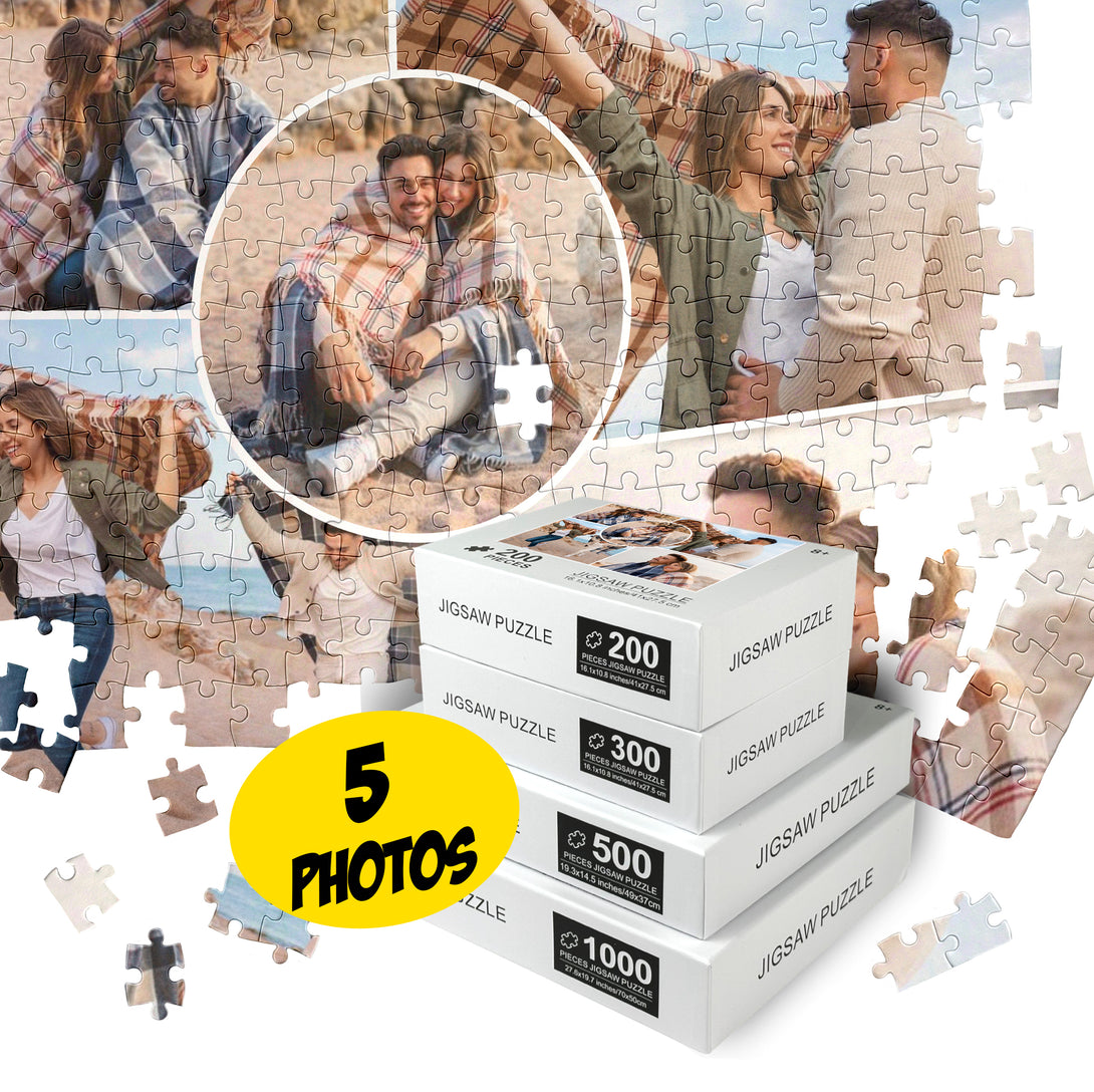 Custom Photo Collage Puzzle with 5 Pictures, Personalized Jigsaw Gift for Family - Custamazegifts.com 