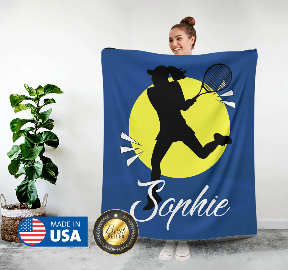 Tennis Player Personalized Blanket with Name - Custamazegifts.com 