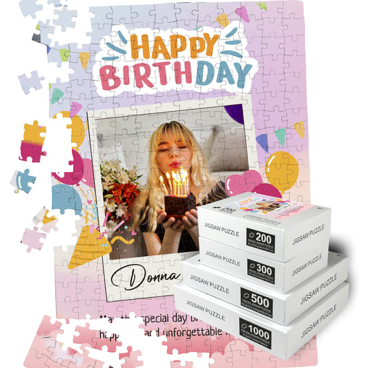 Happy Birthday Jigsaw Puzzle with Your Photo, Personalized Gift