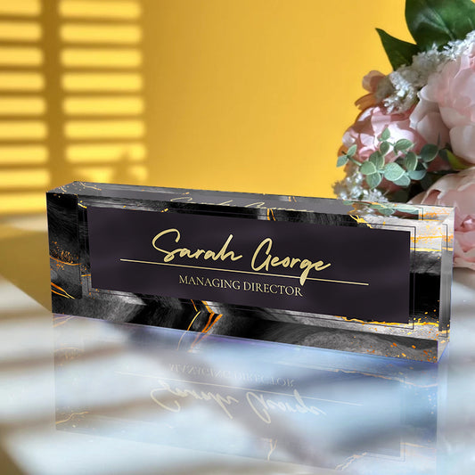 Black Marble Print Desk Name Plate Office Gifts - Custamazegifts.com 