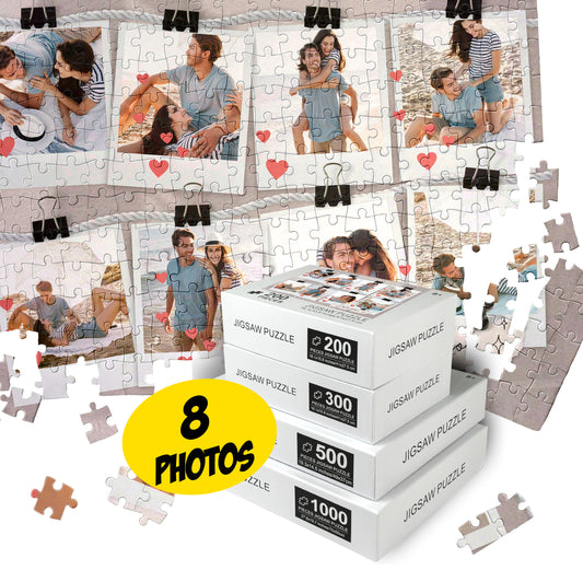 Custom Engagement Gift, 200 300 500 1000 Piece Puzzle Collage of 8 Pictures for Couples