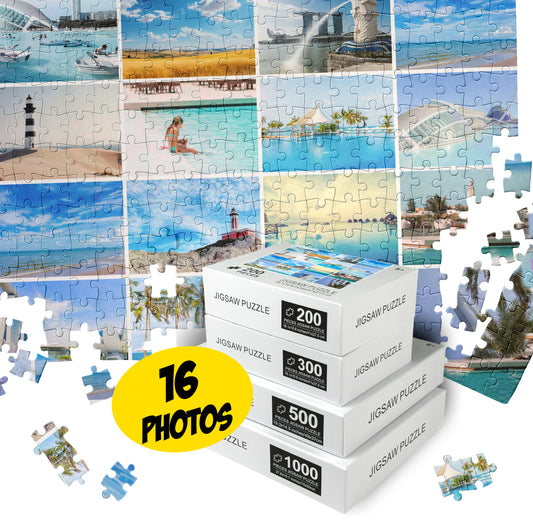 Custom Puzzle Collage, Add 16 Photos, Your Images Jigsaw Puzzles - Custamazegifts.com 