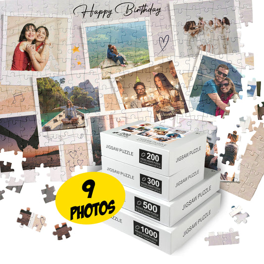 Collage of Nine Your Photos on Jigsaw Puzzle, Unique Birthday Gift