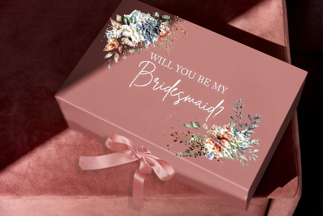 Be My Bridesmaid Gift Box with Ribbon and Floral Print - Custamazegifts.com 