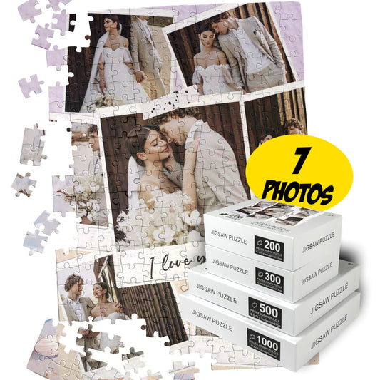 Custom Gift for your Loved Ones Seven Photo Collage Puzzle 200, 300, 500, 1000 Piece