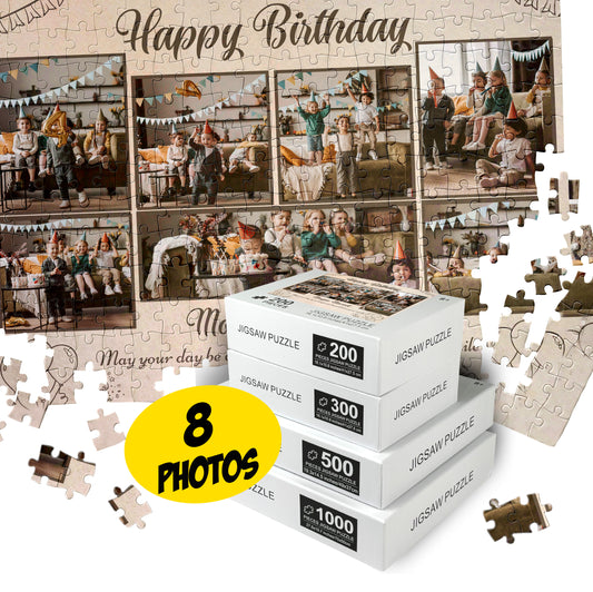 Birthday Jigsaw Custom Puzzle Сollage of 8 Photos, Keepsake Gift for Him Her