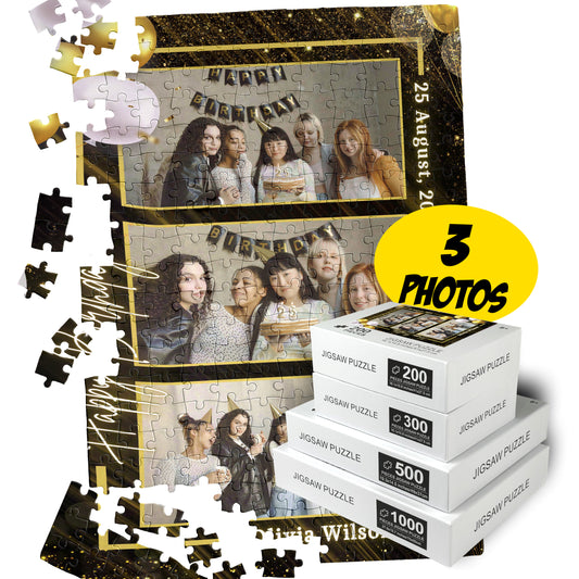 Three Photo Collage Puzzle 200 300 500 1000 Piece, Funny Birthday Gift